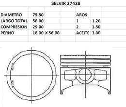 PISTONES 75.50mm MITSUB LANCER 1.5 STD 12 VAL