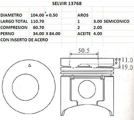 PISTONES 104mm HYUNDAI MIGTHY 0.50 (34) C/INSERT
