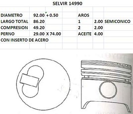 PISTONES 92mm TOYOTA HILUX (2LT) 0.50 TIK