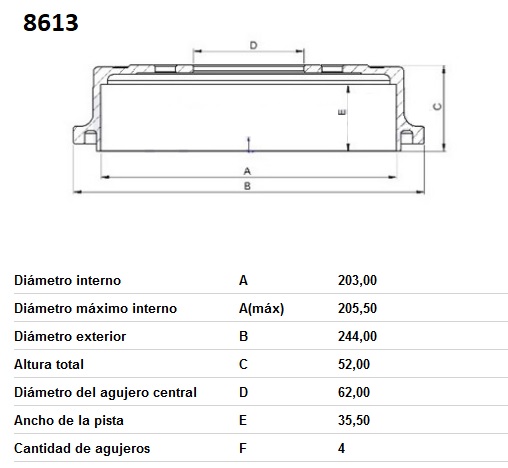 CAMPANA FRENO (203mm) TRA HYUNDAI HB20 17-23