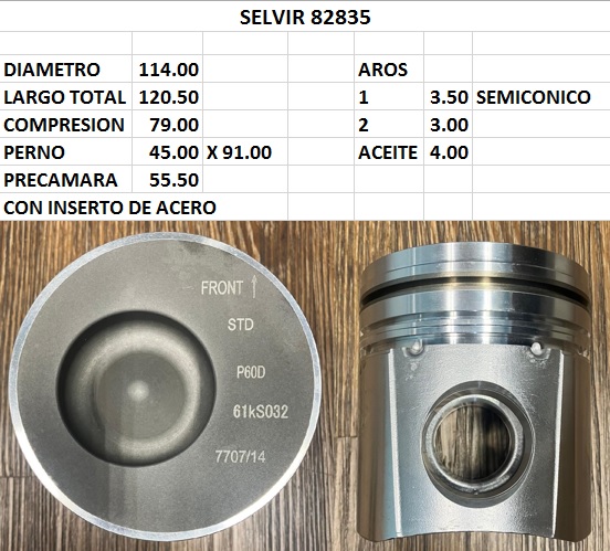 PISTON (114.00) C/P Y AROS CUMMINS 6CT8.3 STD 1CIL